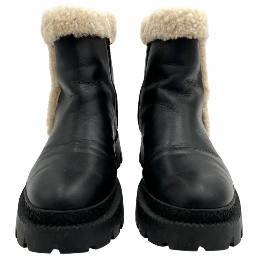 Coach Jane Black Leather Shearling Trim Booties Size 9